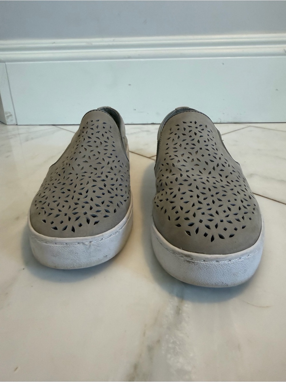 Vionic Women’s 7.5 Gray perforated leather and rubber supportive comfort slip on - Picture 3 of 9